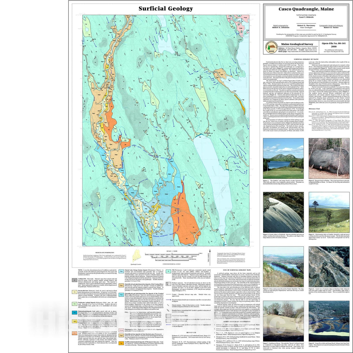 Map : Surficial Geology of the Casco Quadrangle, Maine, 2000 Cartography Wall Art :