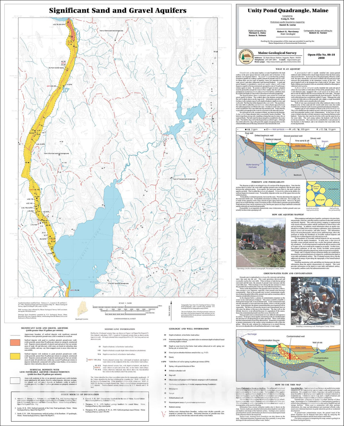 Map : Significant Sand and Gravel Aquifers in the Unity Pond Quadrangle, Maine, 2000 Cartography Wall Art :