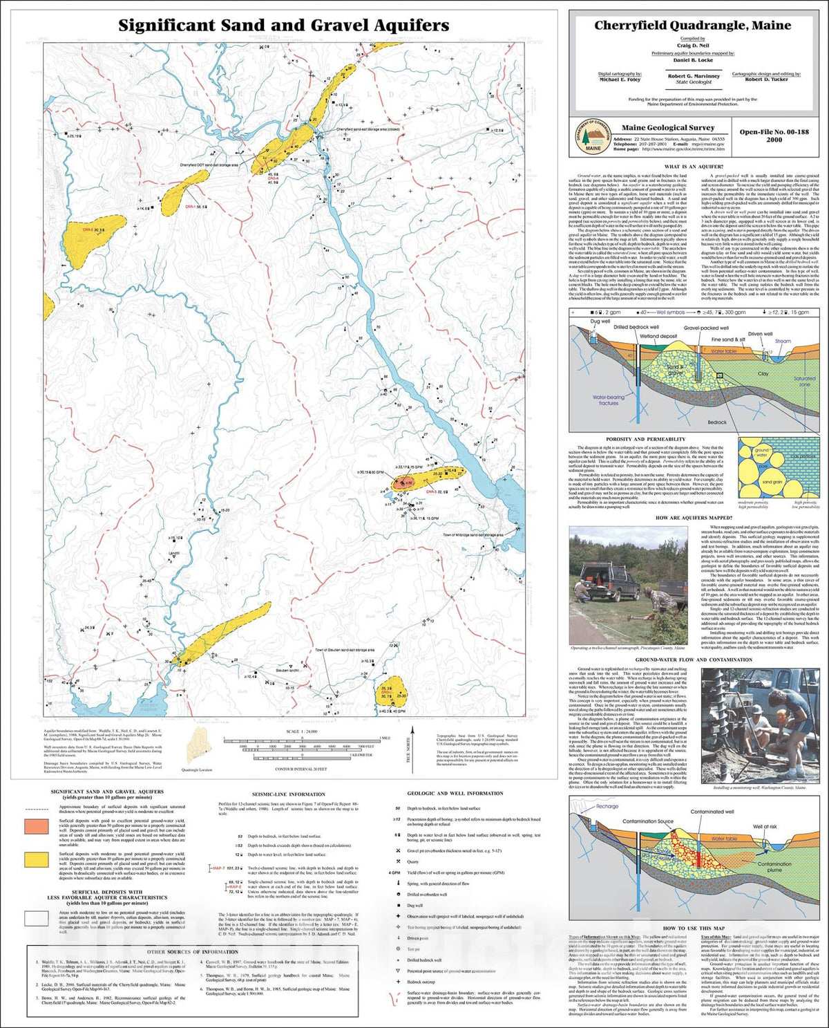 Map : Significant Sand and Gravel Aquifers in the Cherryfield Quadrangle, Maine, 2000 Cartography Wall Art :