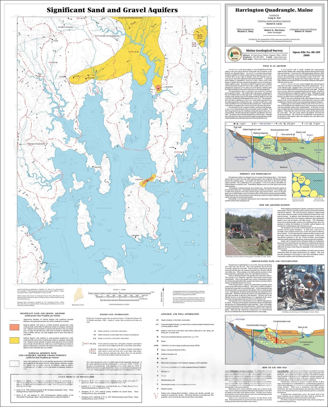 Map : Significant Sand and Gravel Aquifers in the Harrington Quadrangle, Maine, 2000 Cartography Wall Art :