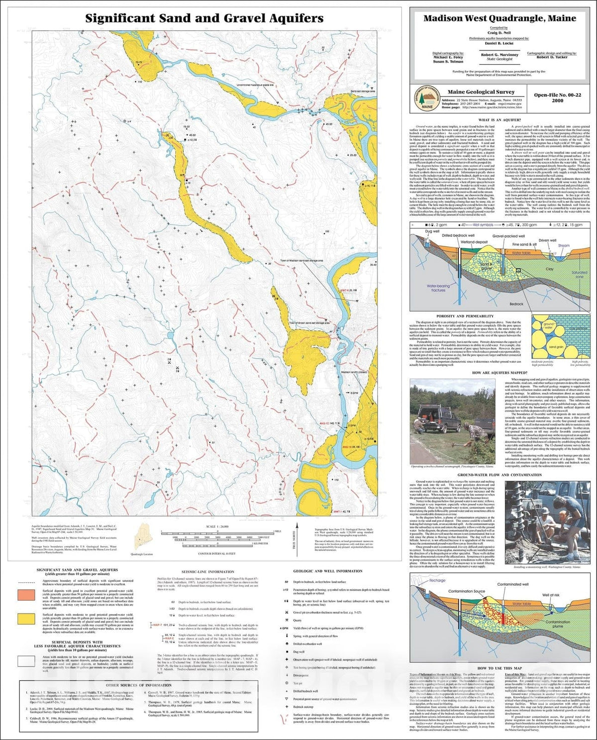 Map : Significant Sand and Gravel Aquifers in the Madison West Quadrangle, Maine, 2000 Cartography Wall Art :