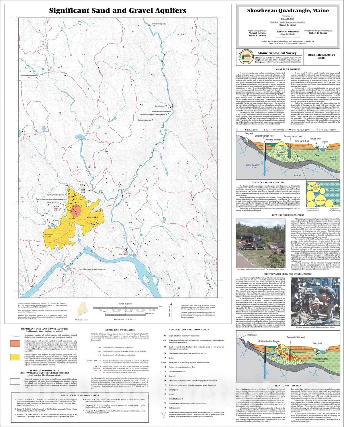 Map : Significant Sand and Gravel Aquifers in the Skowhegan Quadrangle, Maine, 2000 Cartography Wall Art :