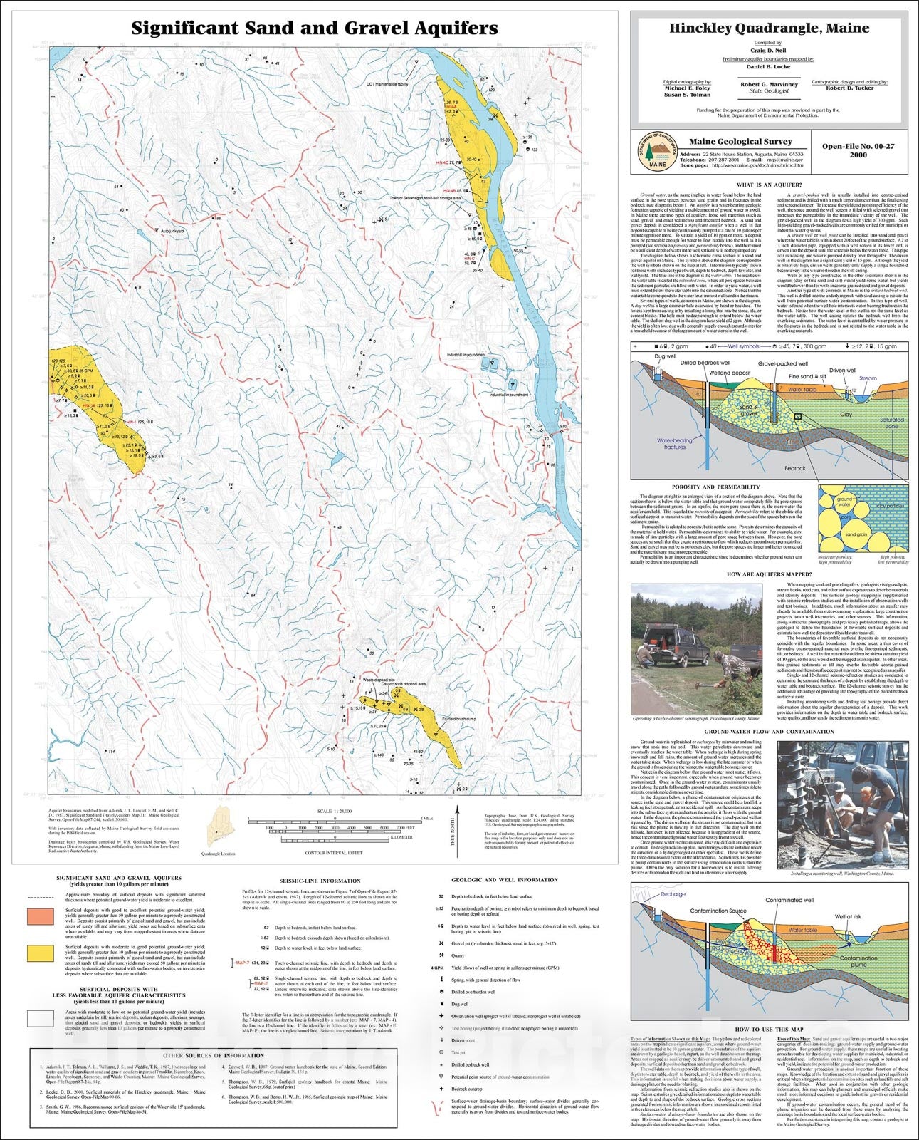Map : Significant Sand and Gravel Aquifers in the Hinckley Quadrangle, Maine, 2000 Cartography Wall Art :