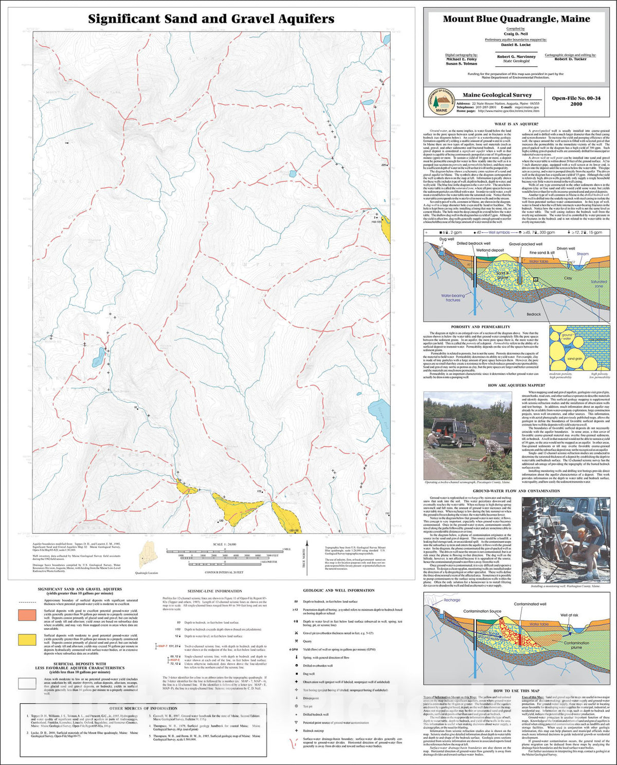 Map : Significant Sand and Gravel Aquifers in the Mount Blue Quadrangle, Maine, 2000 Cartography Wall Art :