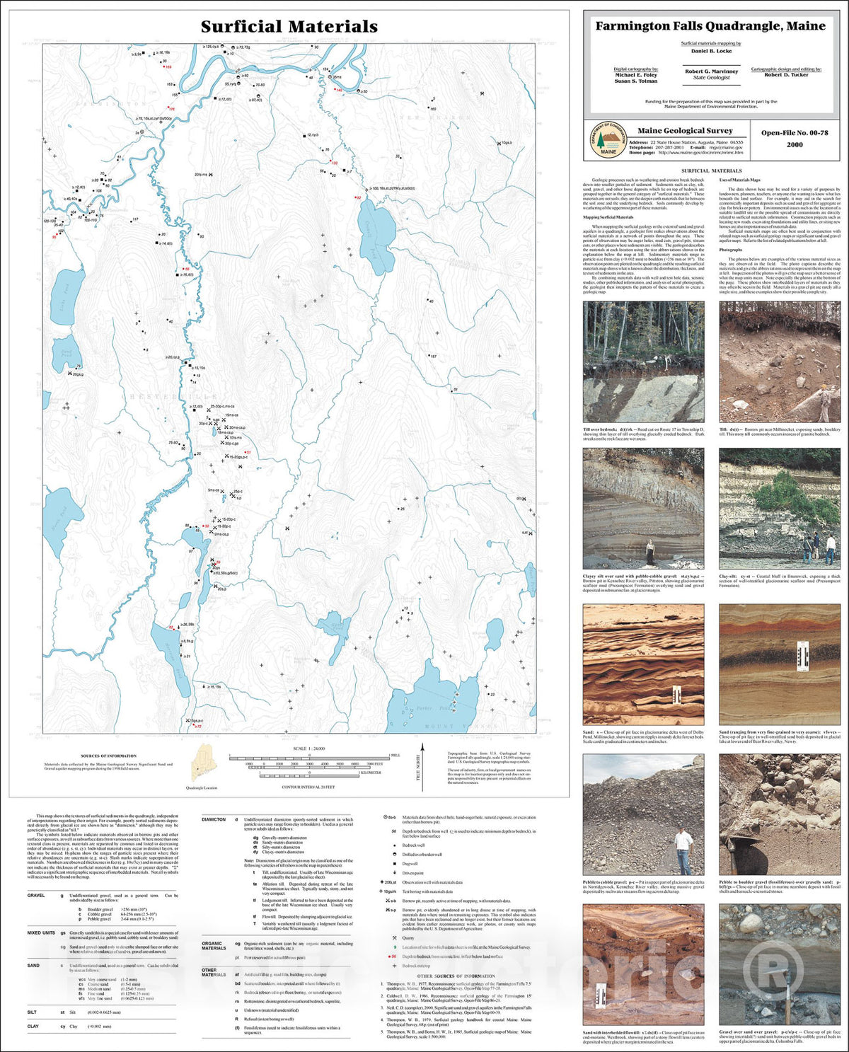 Map : Surficial Materials in the Farmington Falls Quadrangle, Maine, 2000 Cartography Wall Art :