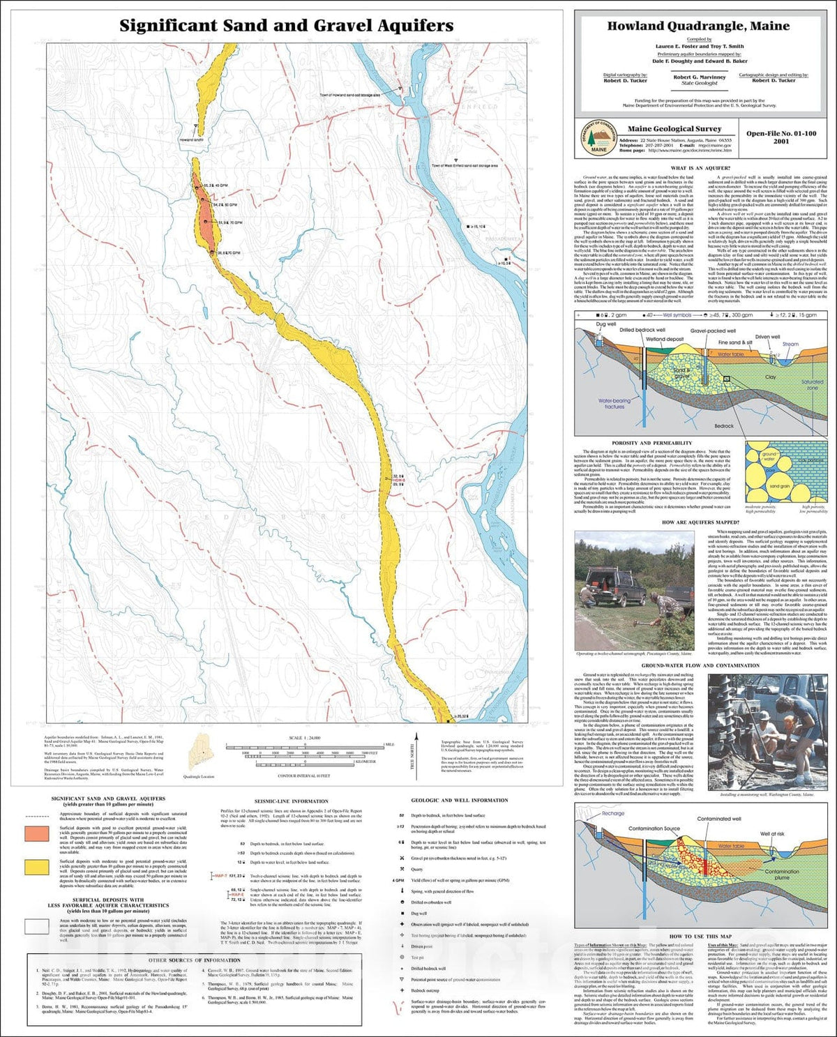 Map : Significant Sand and Gravel Aquifers in the Howland Quadrangle, Maine, 2001 Cartography Wall Art :