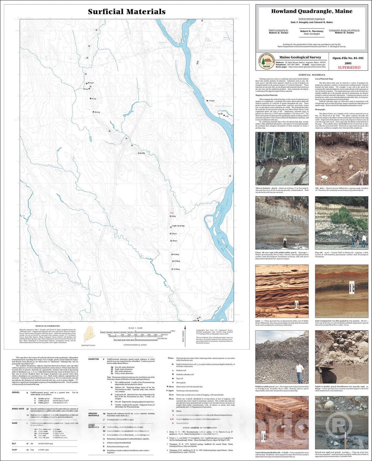 Map : Surficial Materials in the Howland Quadrangle, Maine , 2001 Cartography Wall Art :