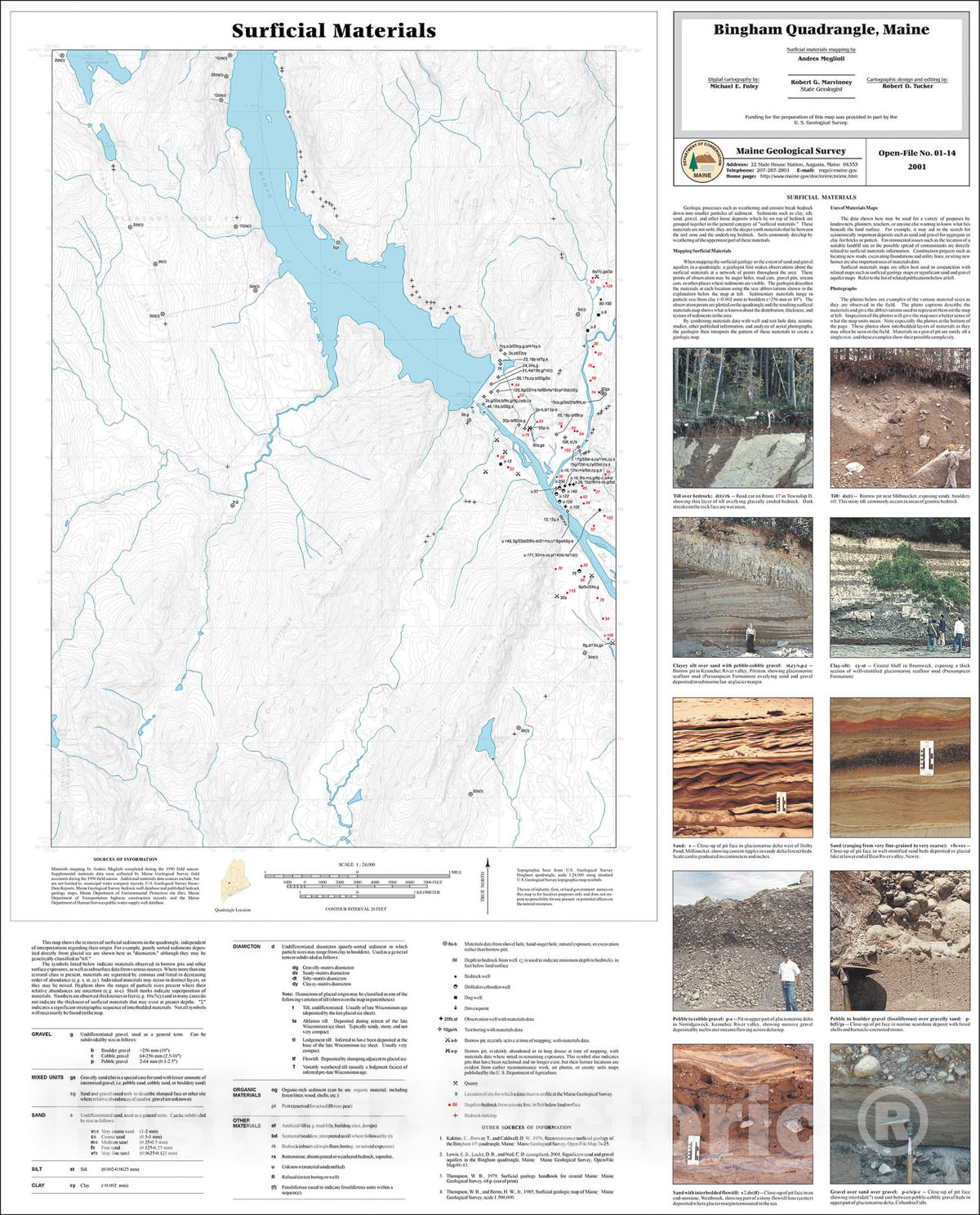 Map : Surficial Materials in the Bingham Quadrangle, Maine, 2001 Cartography Wall Art :