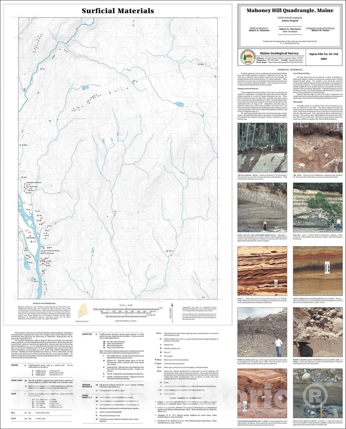 Map : Surficial Materials in the Mahoney Hill Quadrangle, Maine, 2001 Cartography Wall Art :