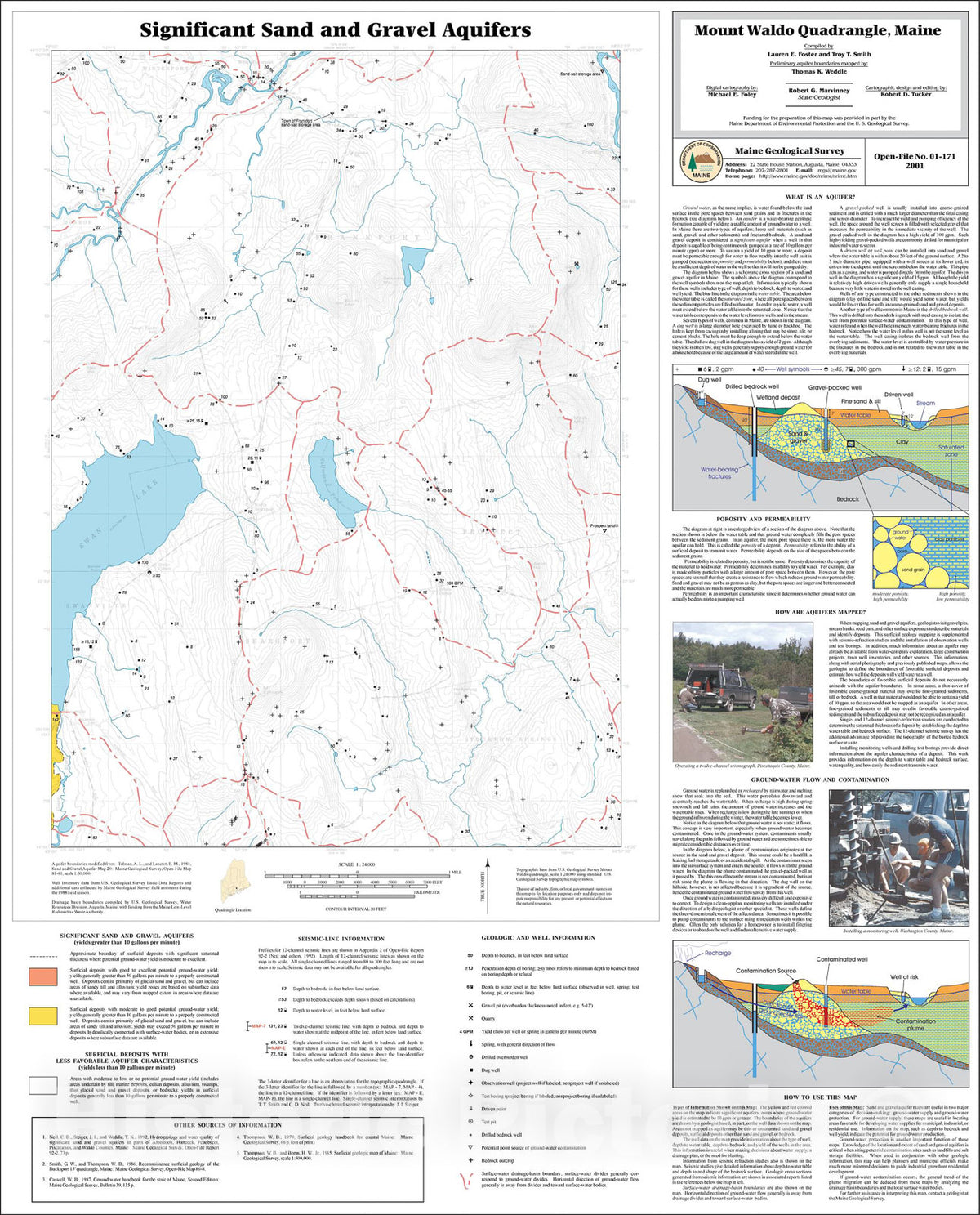 Map : Significant Sand and Gravel Aquifers in the Mount Waldo Quadrangle, Maine, 2001 Cartography Wall Art :