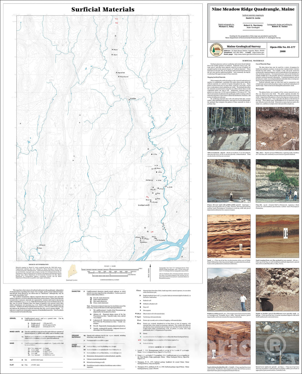 Map : Surficial Materials in the Nine Meadow Ridge Quadrangle, Maine, 2001 Cartography Wall Art :