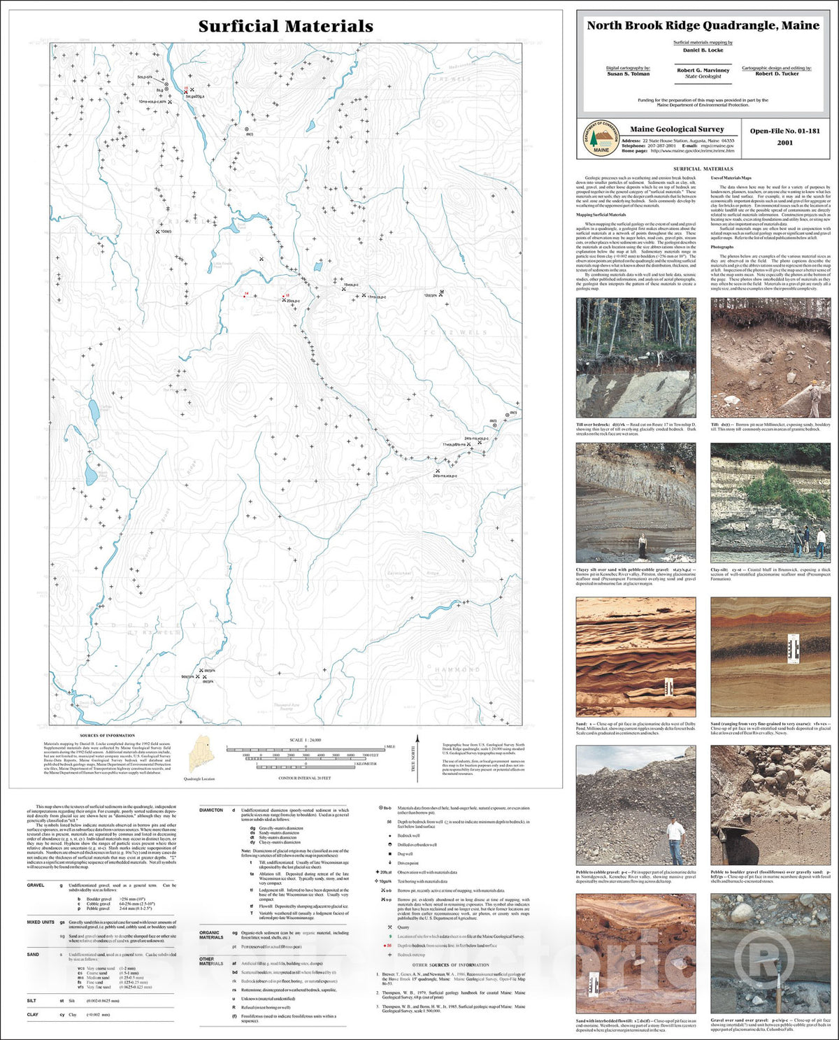 Map : Surficial Materials in the North Brook Ridge Quadrangle, Maine, 2001 Cartography Wall Art :