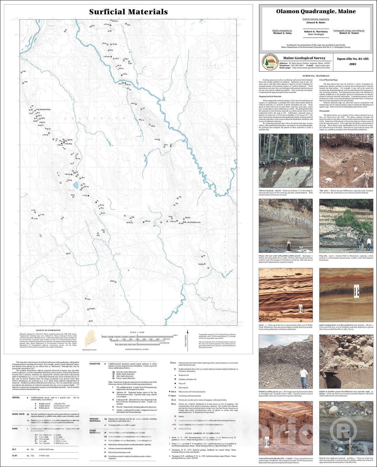 Map : Surficial Materials in the Olamon Quadrangle, Maine, 2001 Cartography Wall Art :