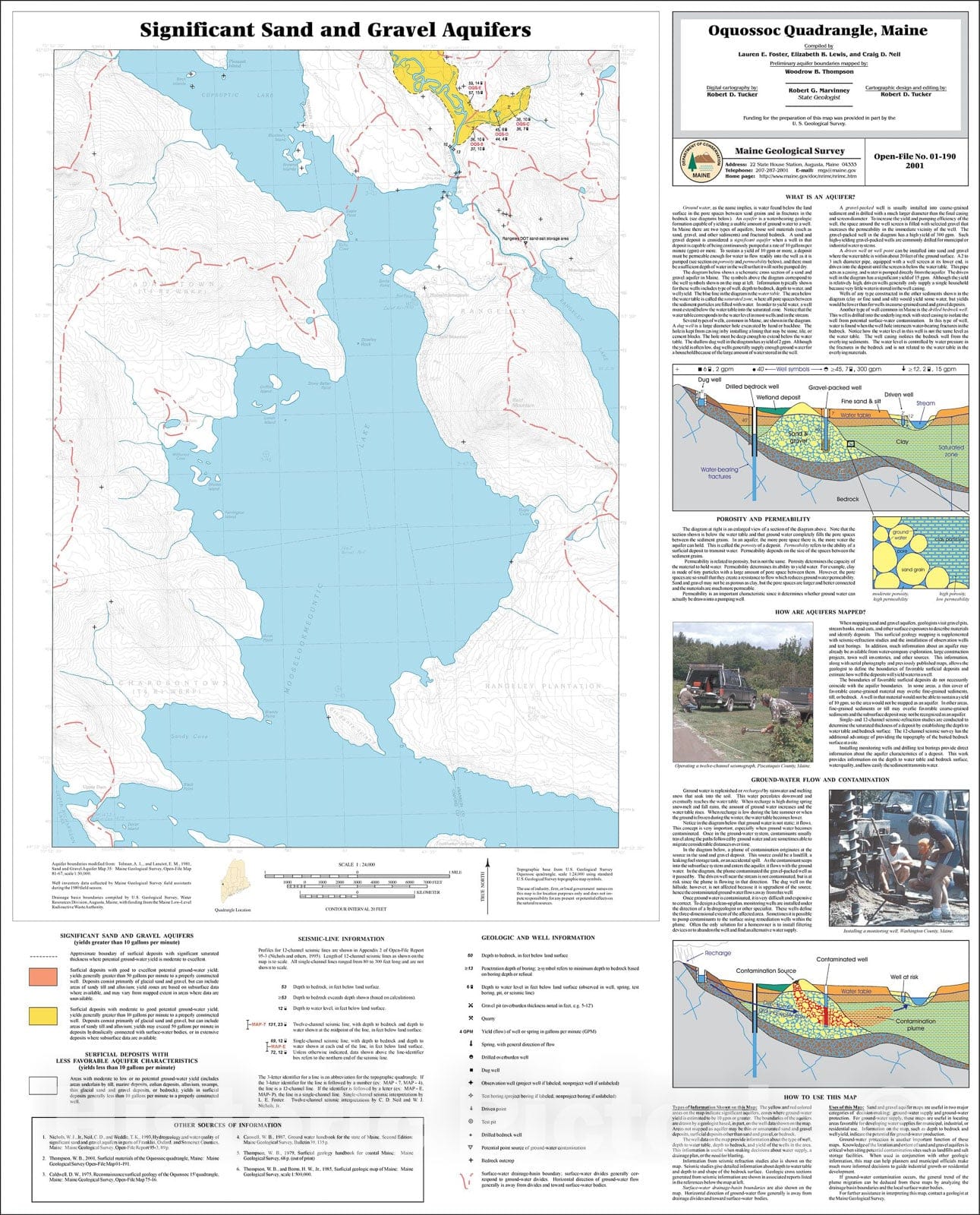 Map : Significant Sand and Gravel Aquifers in the Oquossoc Quadrangle, Maine, 2001 Cartography Wall Art :