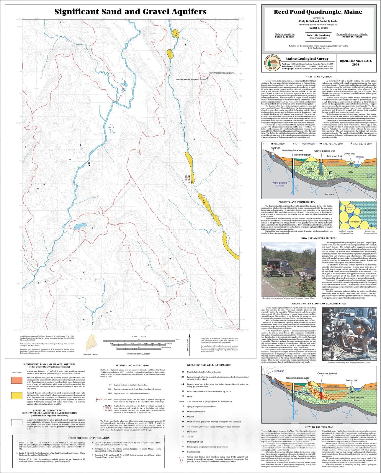 Map : Significant Sand and Gravel Aquifers in the Reed Pond Quadrangle, Maine, 2001 Cartography Wall Art :
