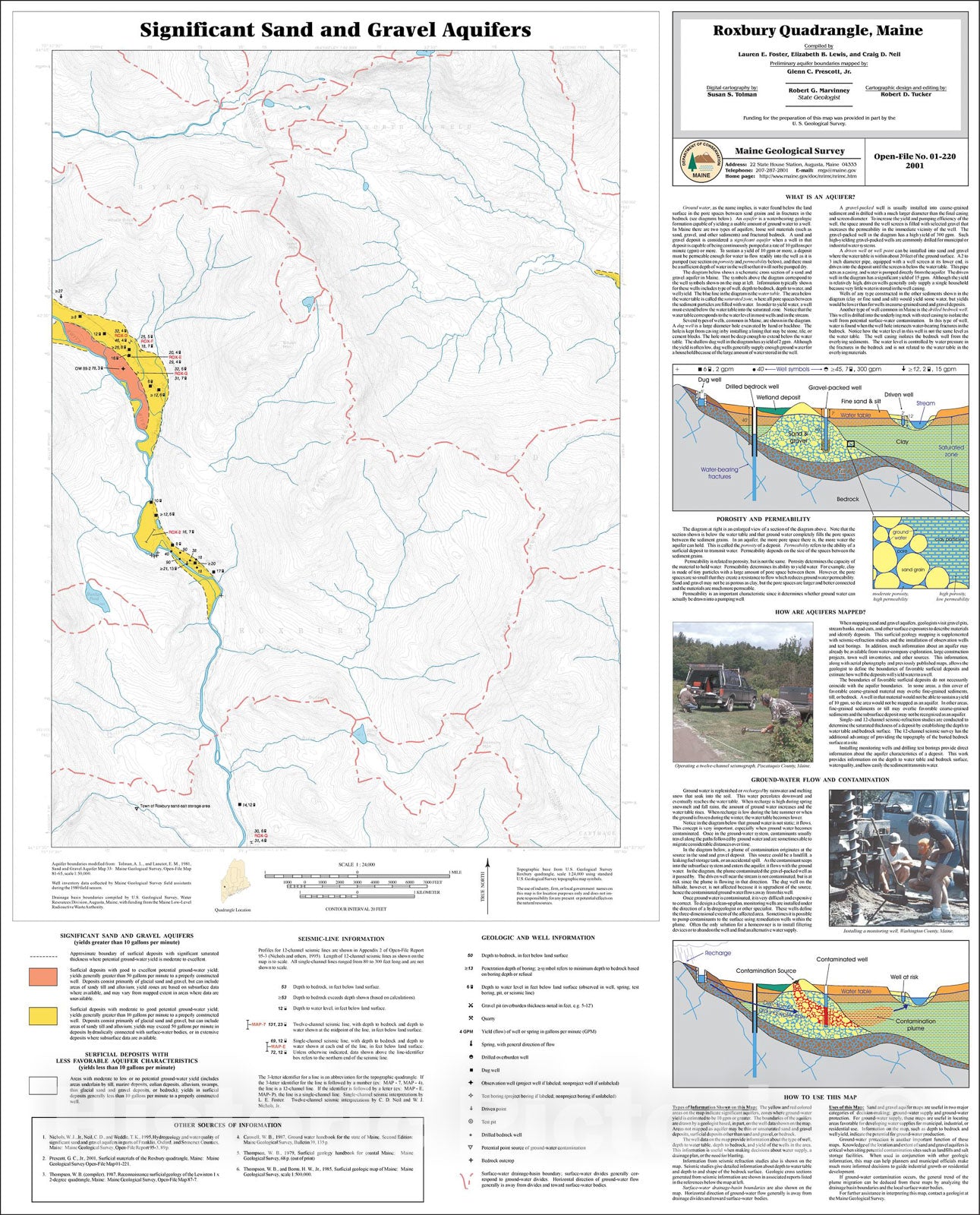 Map : Significant Sand and Gravel Aquifers in the Roxbury Quadrangle, Maine, 2001 Cartography Wall Art :