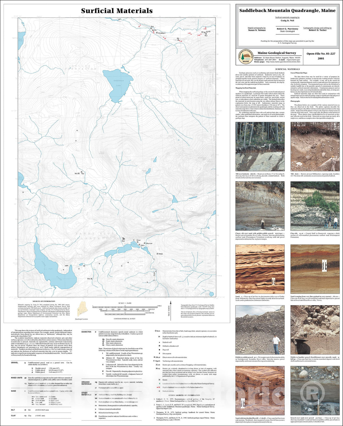 Map : Surficial Materials in the Saddleback Mountain Quadrangle, Maine, 2001 Cartography Wall Art :