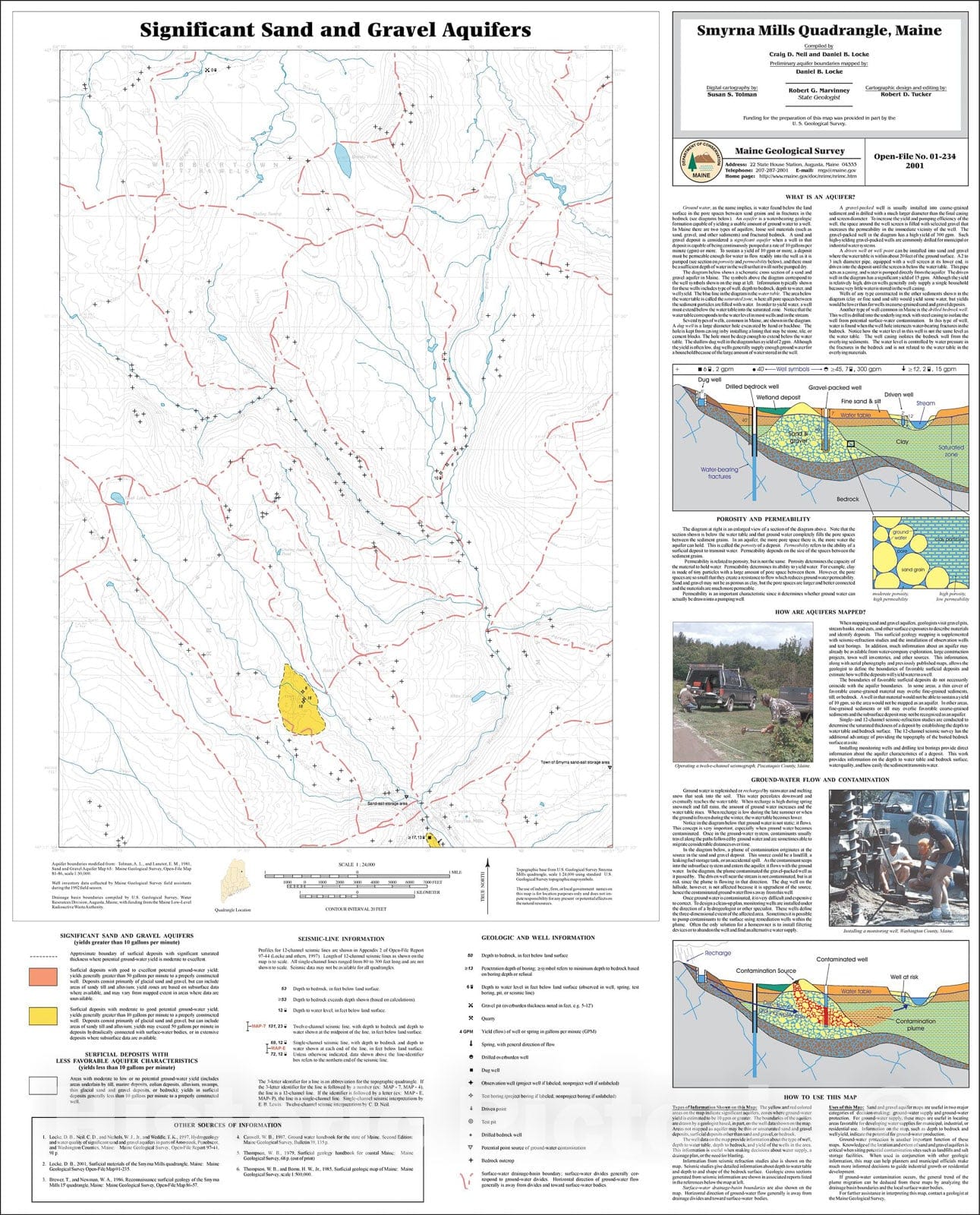 Map : Significant Sand and Gravel Aquifers in the Smyrna Mills Quadrangle, Maine, 2001 Cartography Wall Art :