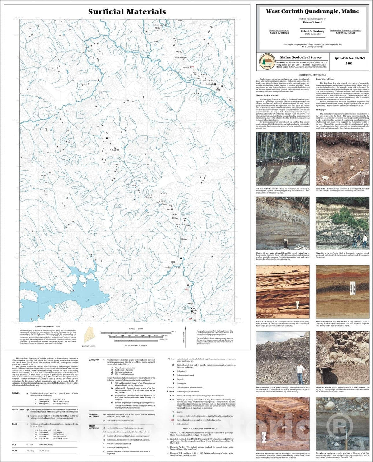 Map : Surficial Materials in the West Corinth Quadrangle, Maine, 2001 Cartography Wall Art :
