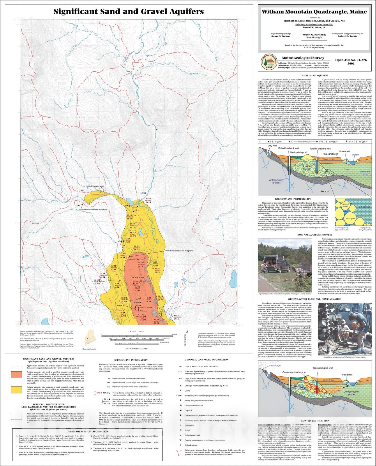 Map : Significant Sand and Gravel Aquifers in the Witham Mountain Quadrangle, Maine, 2001 Cartography Wall Art :