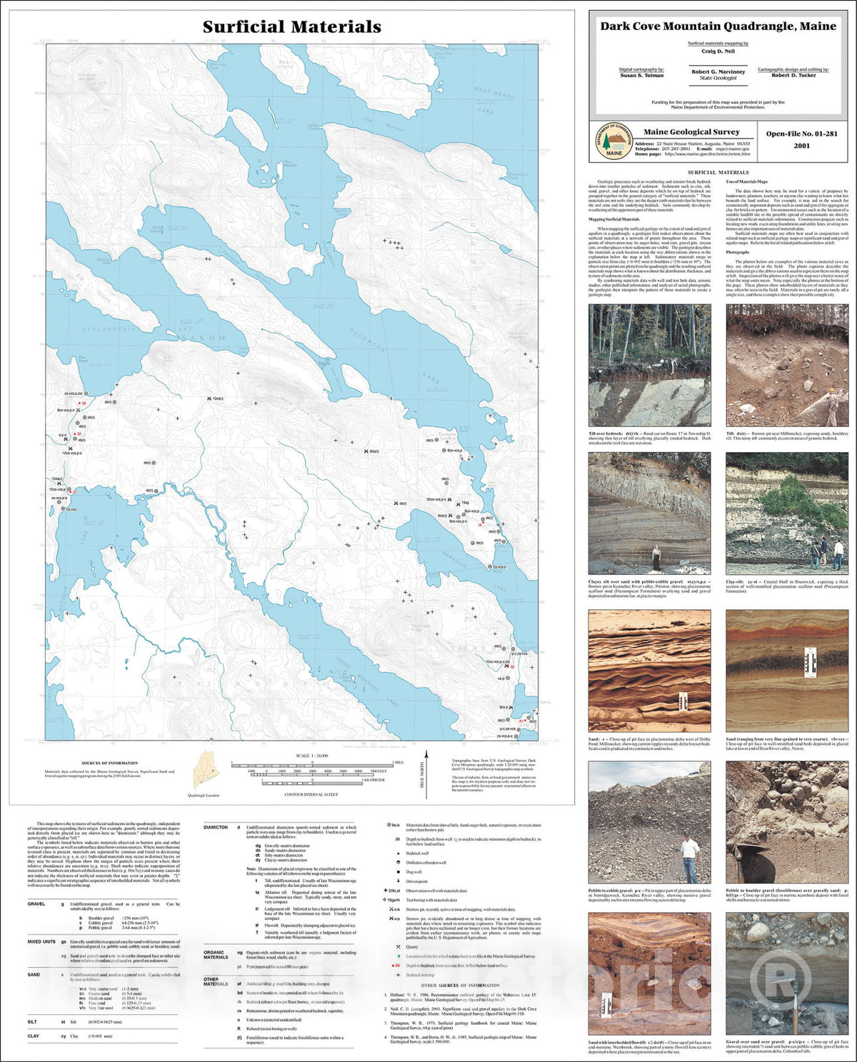 Map : Surficial Materials in the Dark Cove Mountain Quadrangle, Maine, 2001 Cartography Wall Art :