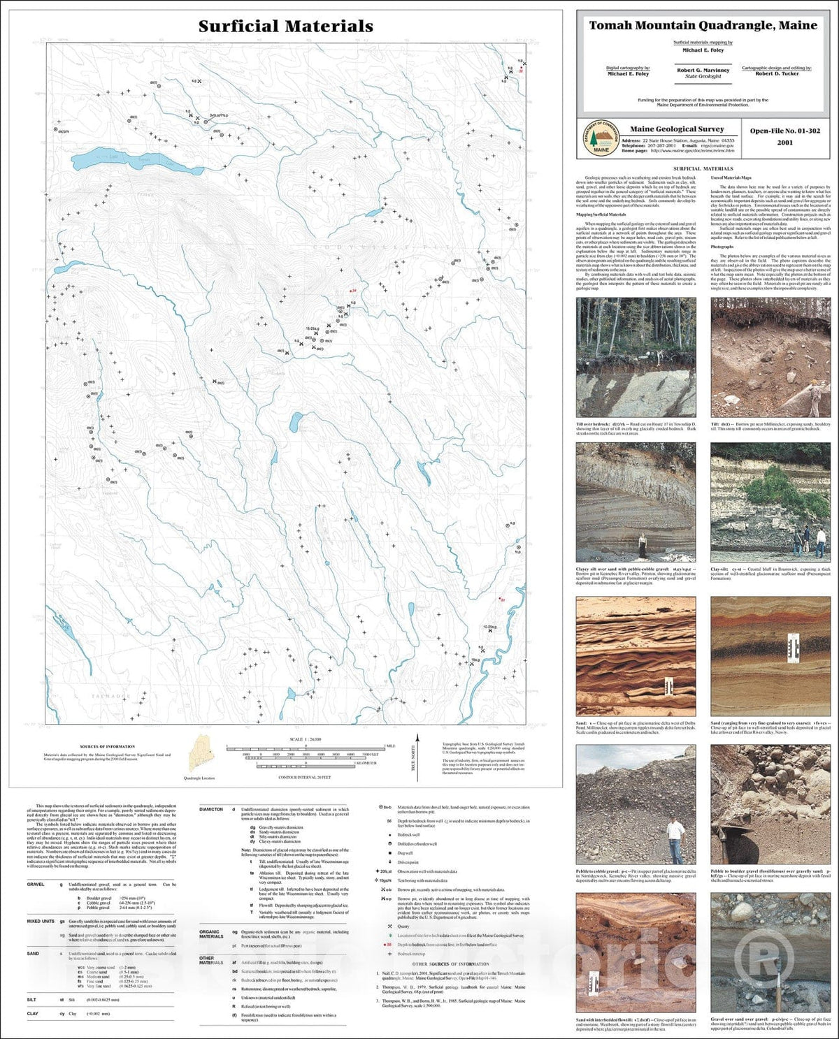 Map : Surficial Materials in the Tomah Mountain Quadrangle, Maine, 2001 Cartography Wall Art :