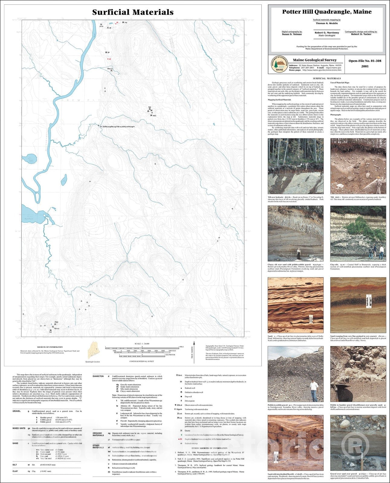 Map : Surficial Materials in the Potter Hill Quadrangle, Maine, 2001 Cartography Wall Art :