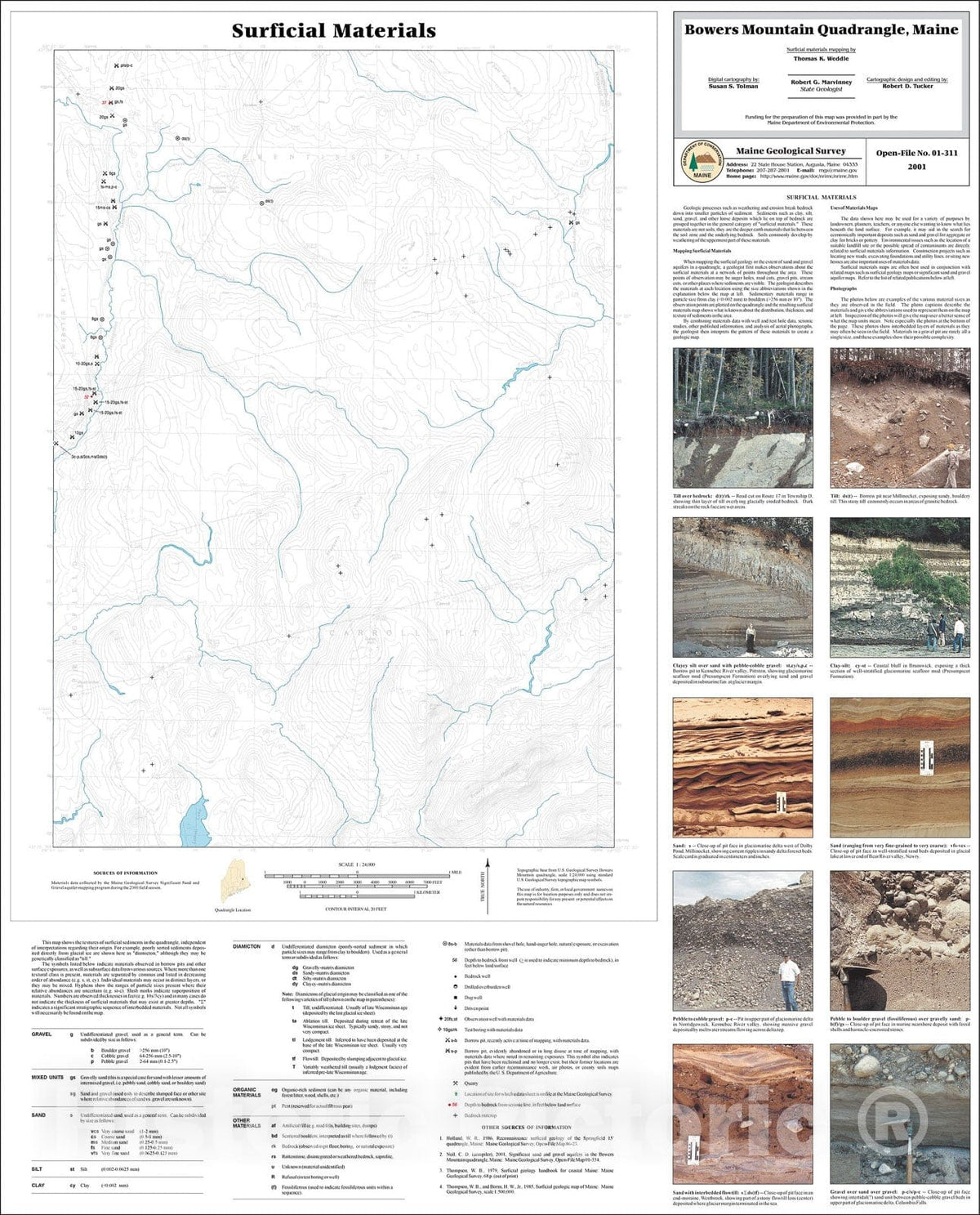 Map : Surficial Materials in the Bowers Mountain Quadrangle, Maine, 2001 Cartography Wall Art :