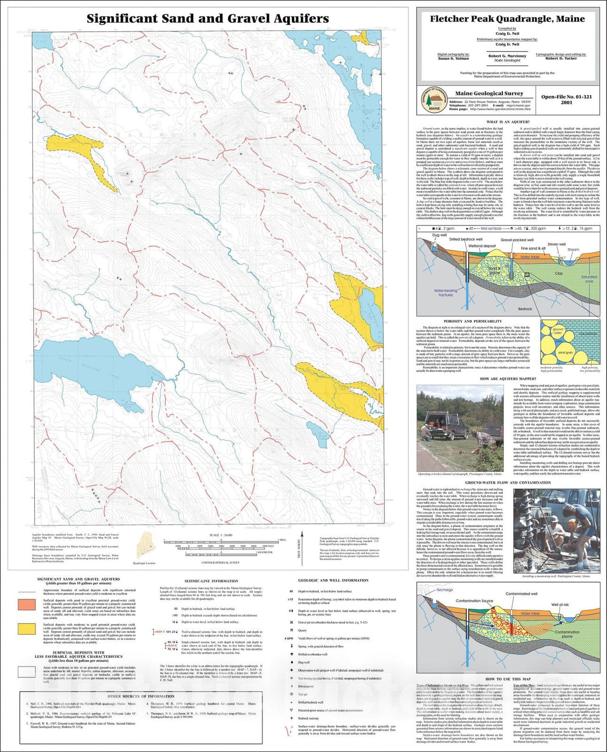 Map : Significant Sand and Gravel Aquifers in the Fletcher Peak Quadrangle, Maine, 2001 Cartography Wall Art :