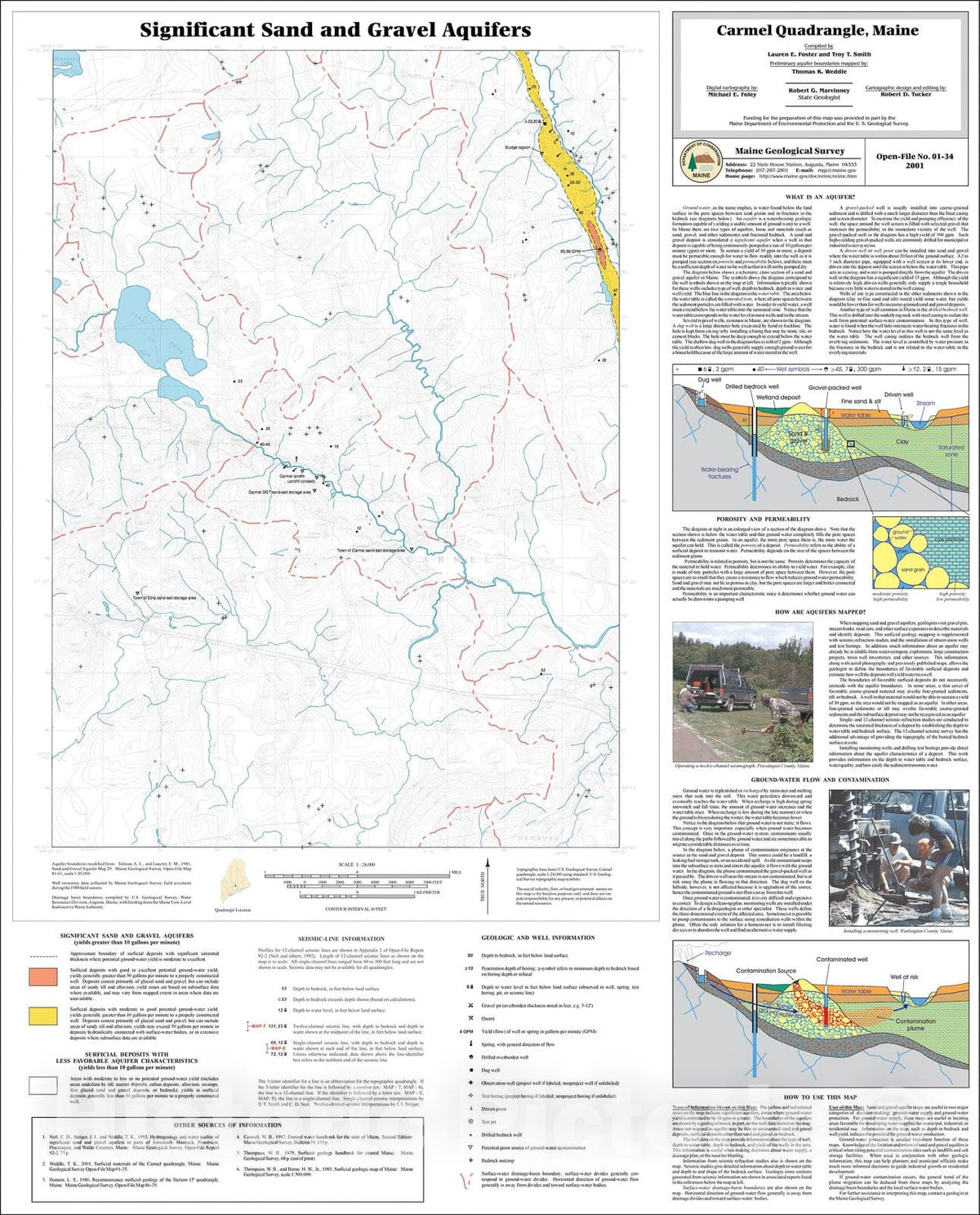 Map : Significant Sand and Gravel Aquifers in the Carmel Quadrangle, Maine, 2001 Cartography Wall Art :