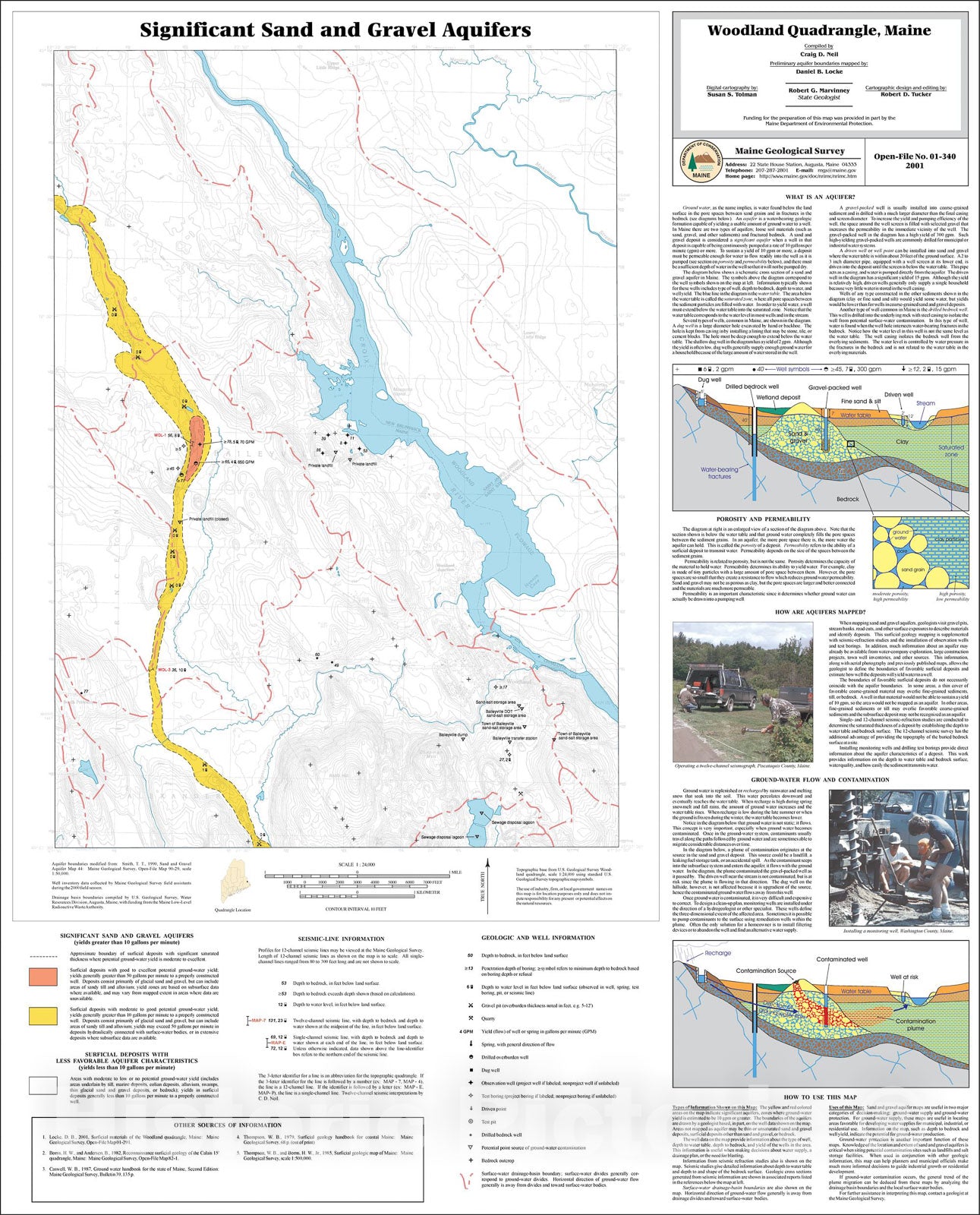 Map : Significant Sand and Gravel Aquifers in the Woodland Quadrangle, Maine, 2001 Cartography Wall Art :