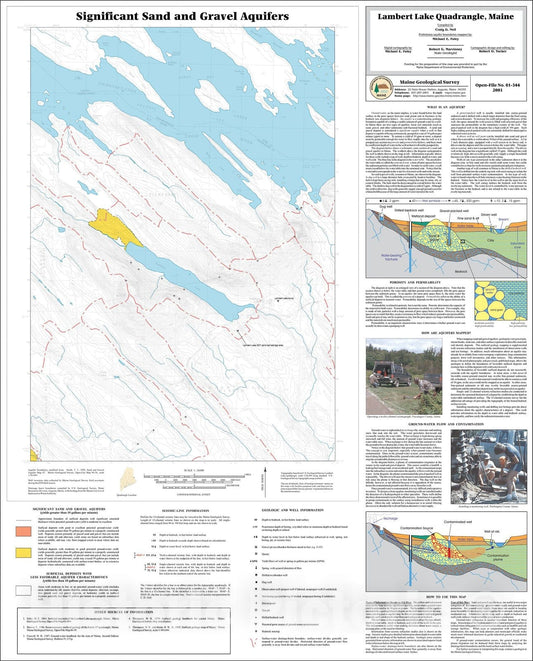 Map : Significant Sand and Gravel Aquifers in the Lambert Lake Quadrangle, Maine, 2001 Cartography Wall Art :