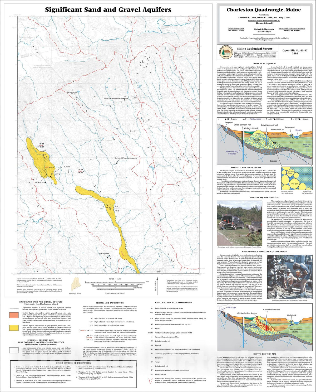 Map : Significant Sand and Gravel Aquifers in the Charleston Quadrangle, Maine, 2001 Cartography Wall Art :