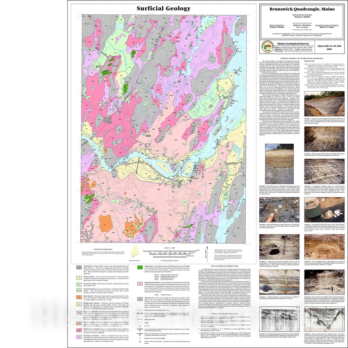 Map : Surficial Geology of the Brunswick Quadrangle, Maine, 2001 Cartography Wall Art :