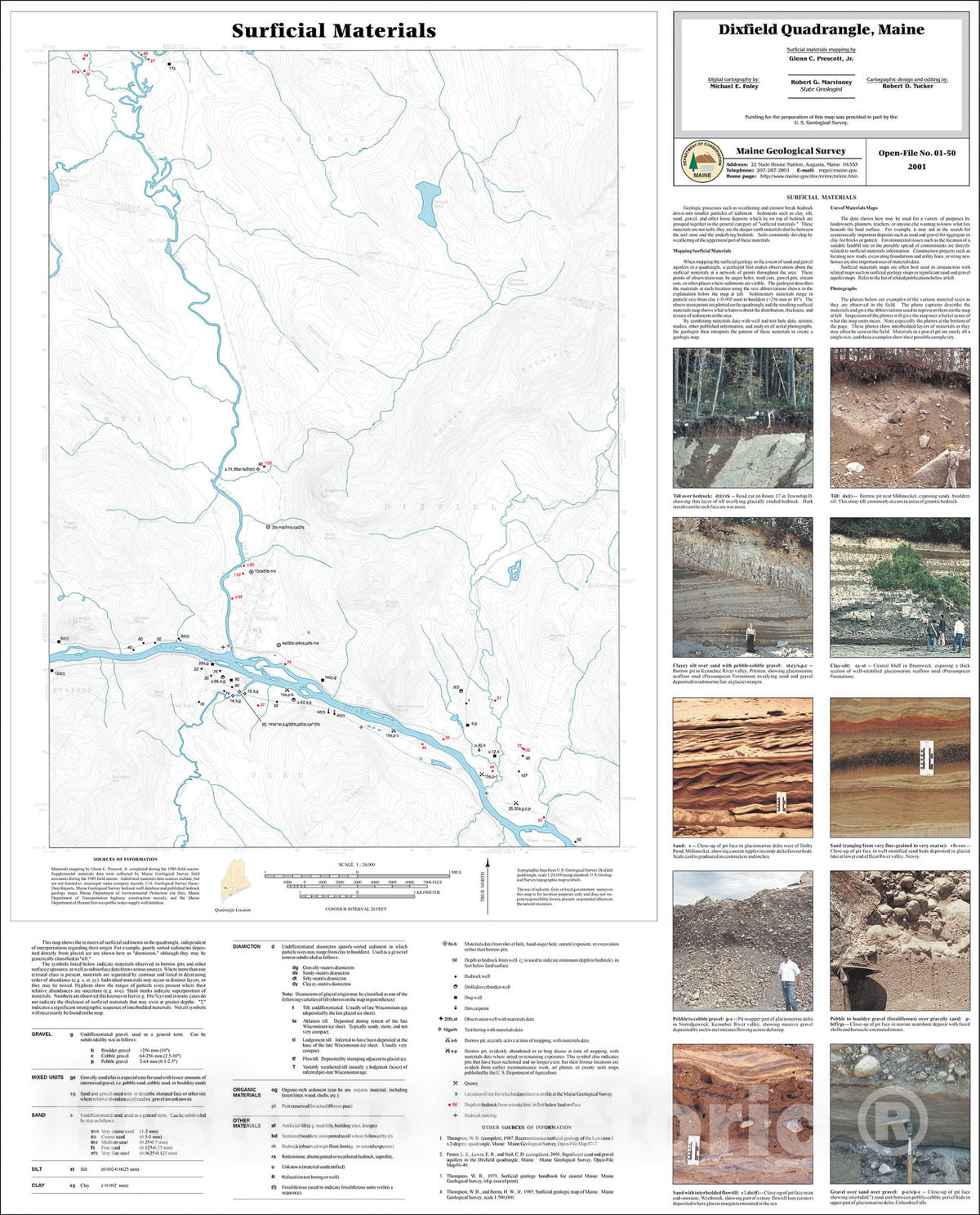 Map : Surficial Materials in the Dixfield Quadrangle, Maine , 2001 Cartography Wall Art :