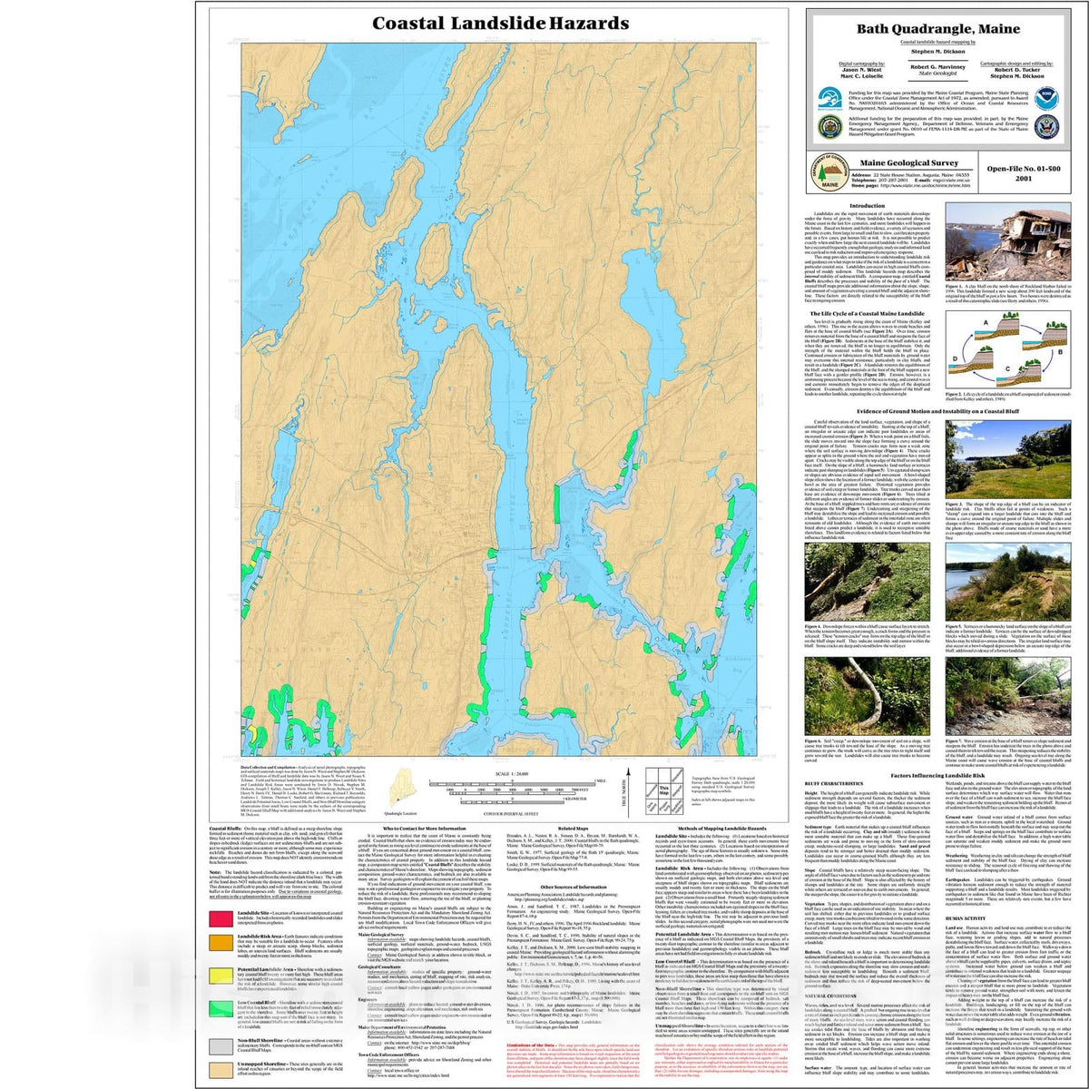 Map : Coastal Landslide Hazards in the Bath Quadrangle, Maine, 2001 Cartography Wall Art :