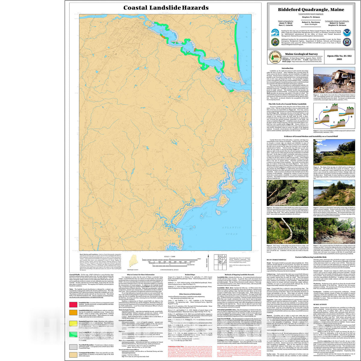 Map : Coastal Landslide Hazards in the Biddeford Quadrangle, Maine, 2001 Cartography Wall Art :
