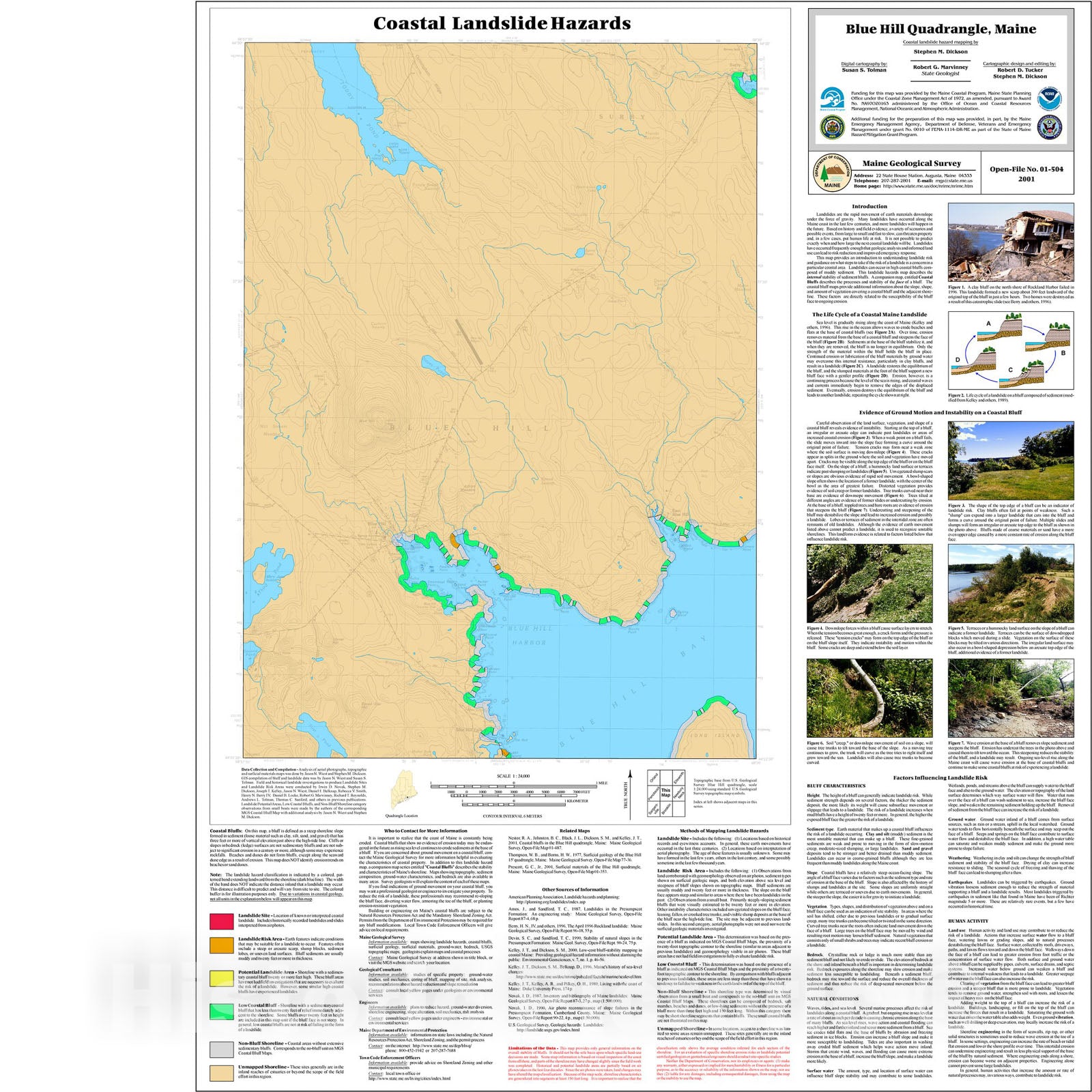 Map : Coastal Landslide Hazards in the Blue Hill Quadrangle, Maine, 2001 Cartography Wall Art :