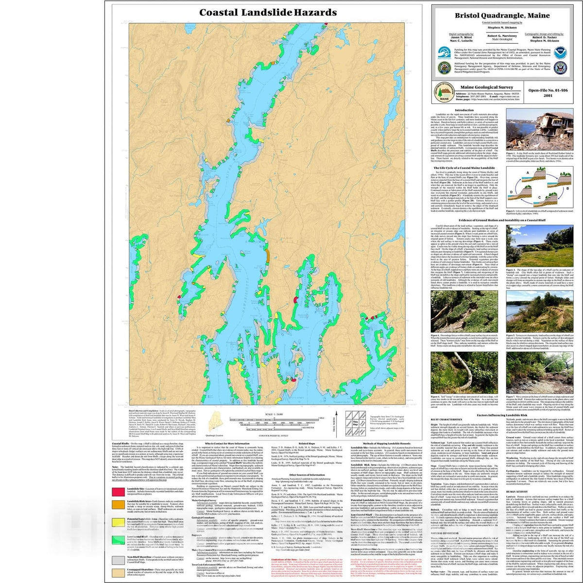 Map : Coastal Landslide Hazards in the Bristol Quadrangle, Maine, 2001 Cartography Wall Art :