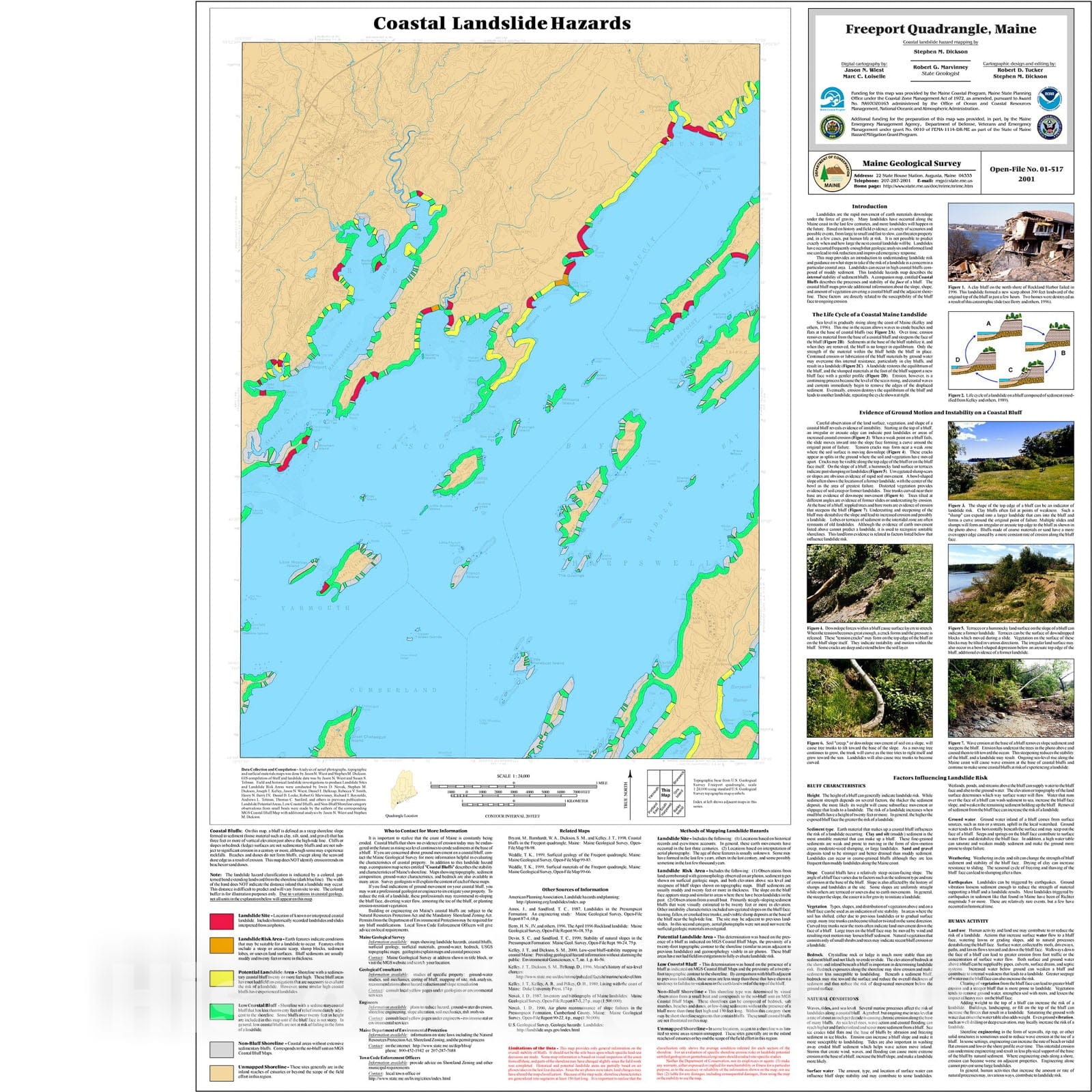 Map : Coastal Landslide Hazards in the Freeport Quadrangle, Maine, 2001 Cartography Wall Art :