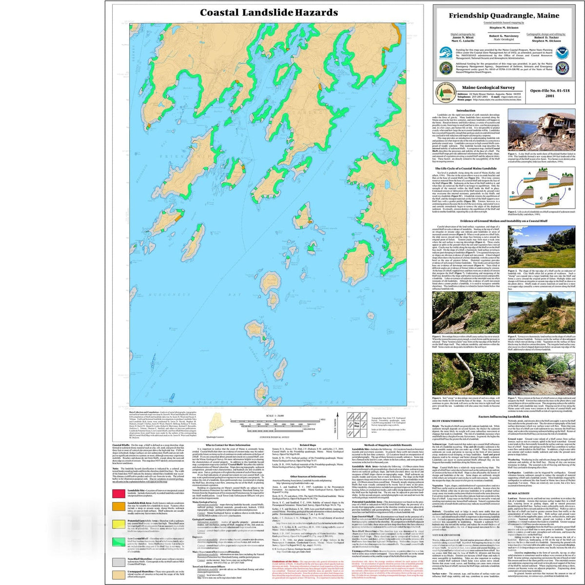 Map : Coastal Landslide Hazards in the Friendship Quadrangle, Maine, 2001 Cartography Wall Art :