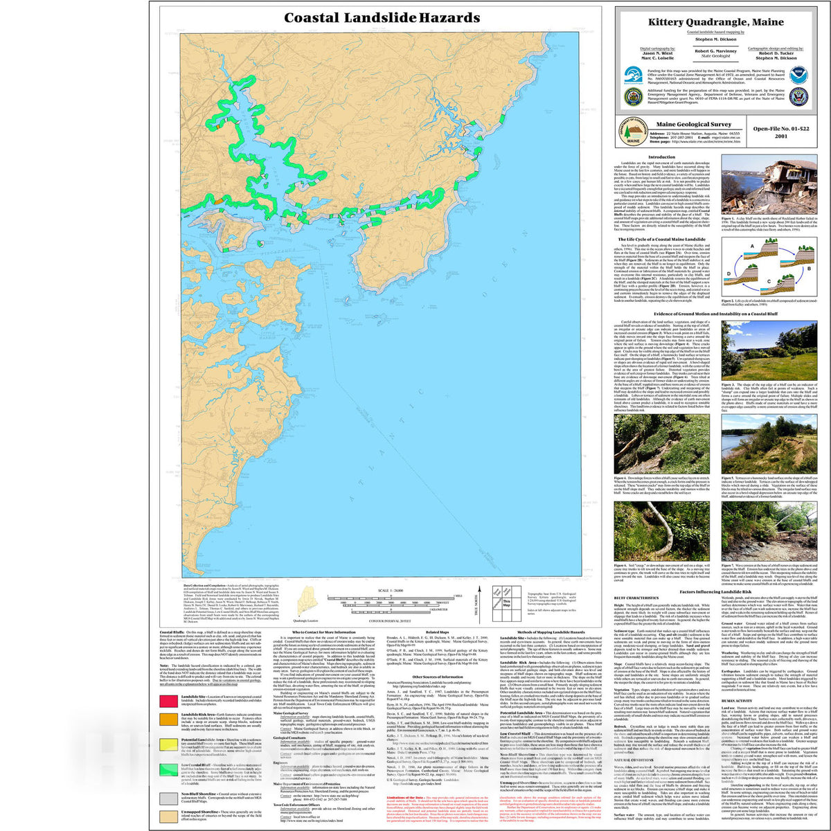 Map : Coastal Landslide Hazards in the Kittery Quadrangle, Maine, 2001 Cartography Wall Art :