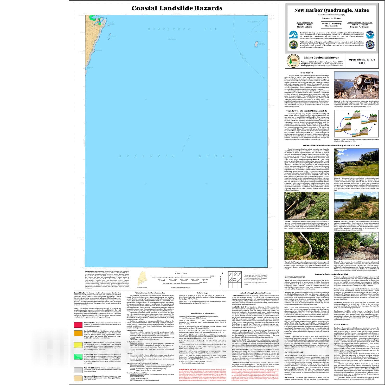Map : Coastal Landslide Hazards in the New Harbor Quadrangle, Maine, 2001 Cartography Wall Art :