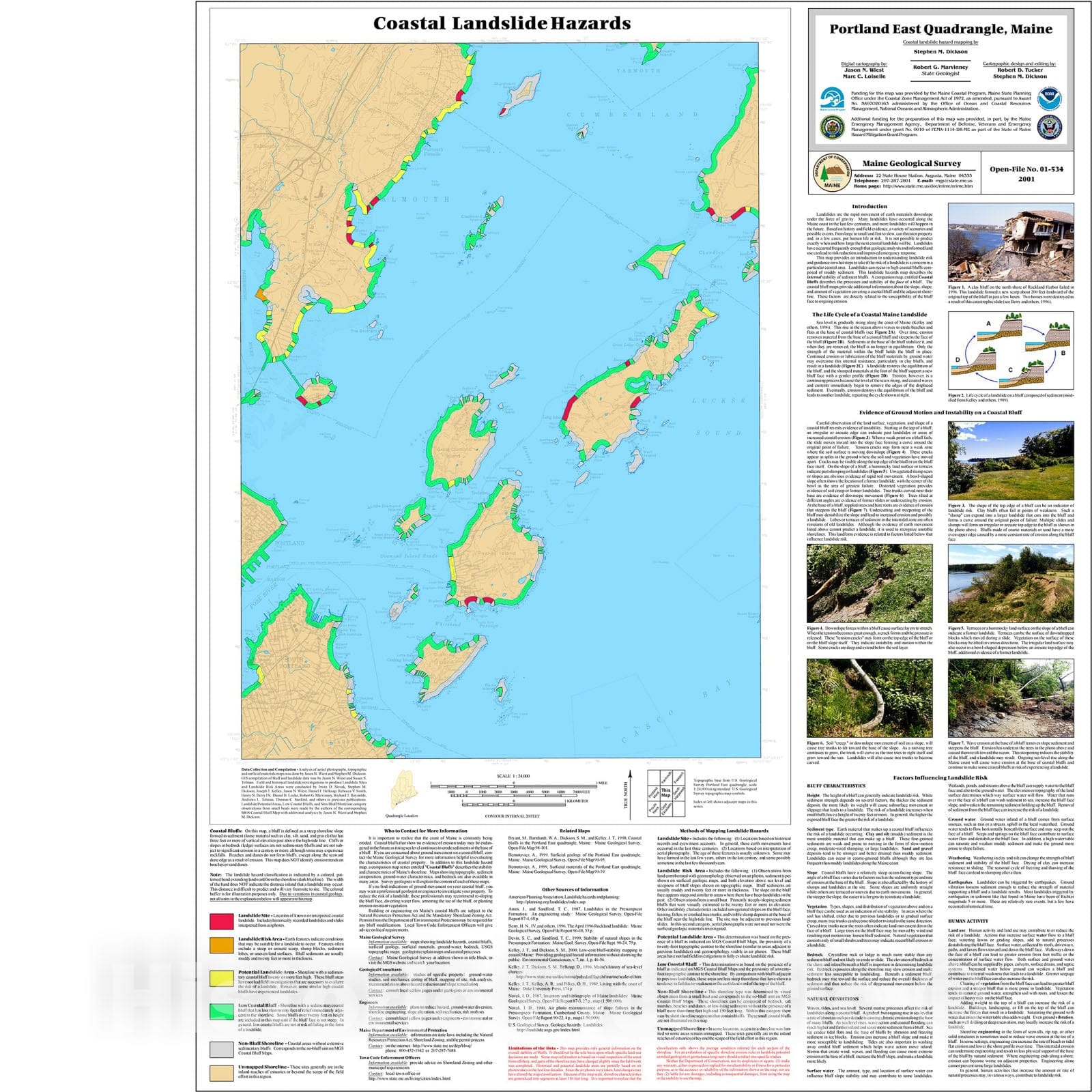 Map : Coastal Landslide Hazards in the Portland East Quadrangle, Maine, 2001 Cartography Wall Art :