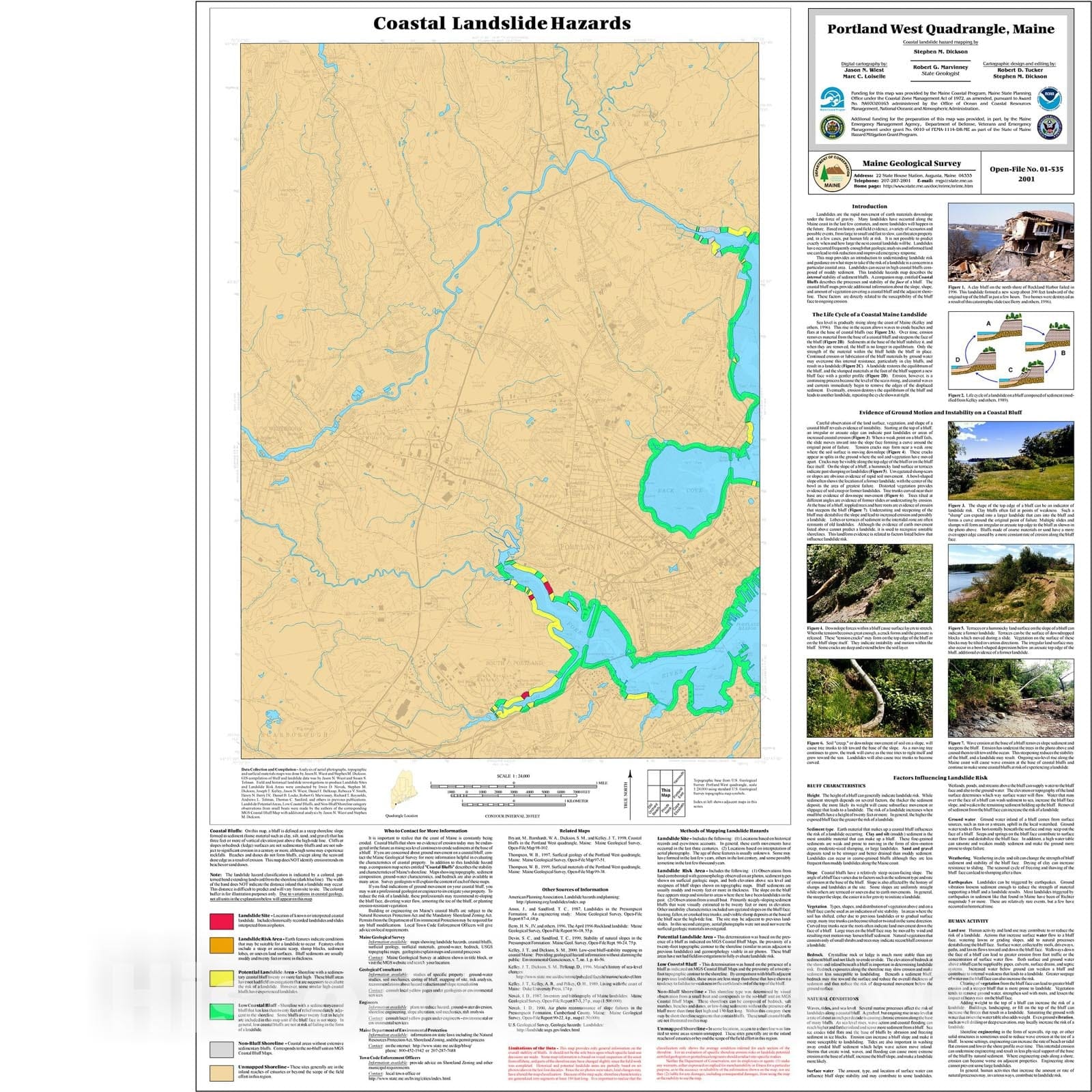 Map : Coastal Landslide Hazards in the Portland West Quadrangle, Maine, 2001 Cartography Wall Art :