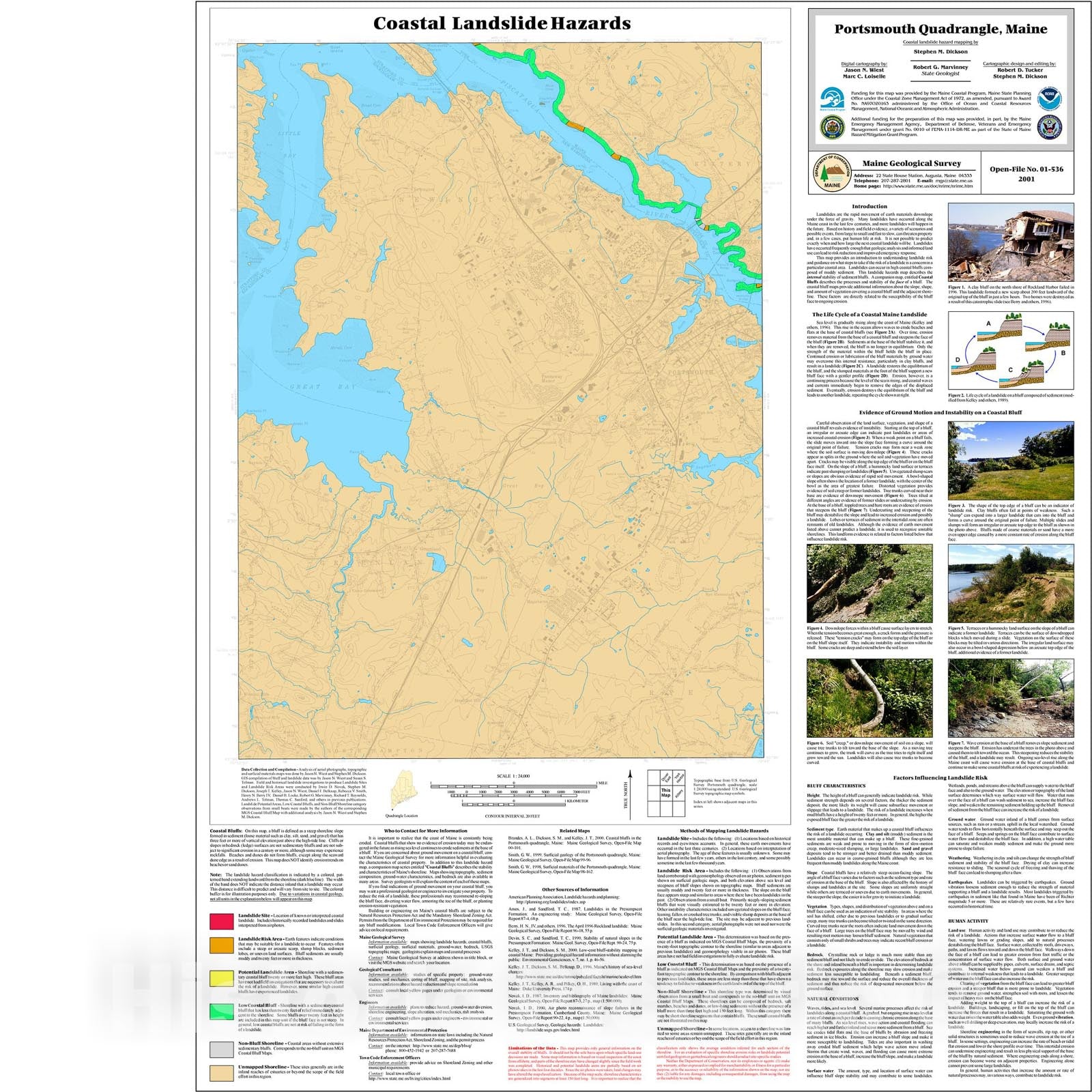 Map : Coastal Landslide Hazards in the Portsmouth Quadrangle, Maine, 2001 Cartography Wall Art :
