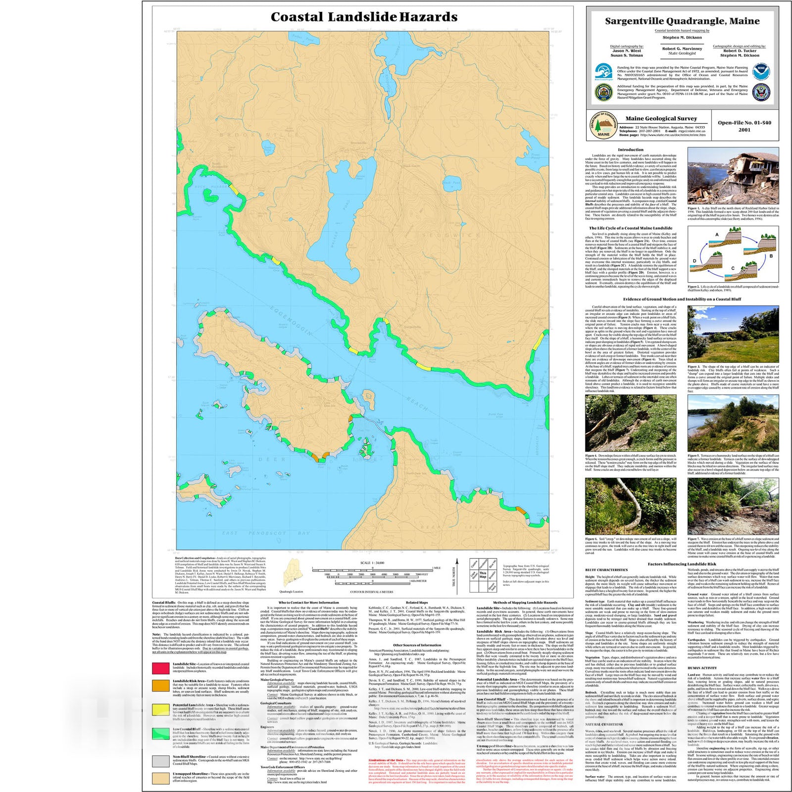 Map : Coastal Landslide Hazards in the Sargentville Quadrangle, Maine, 2001 Cartography Wall Art :