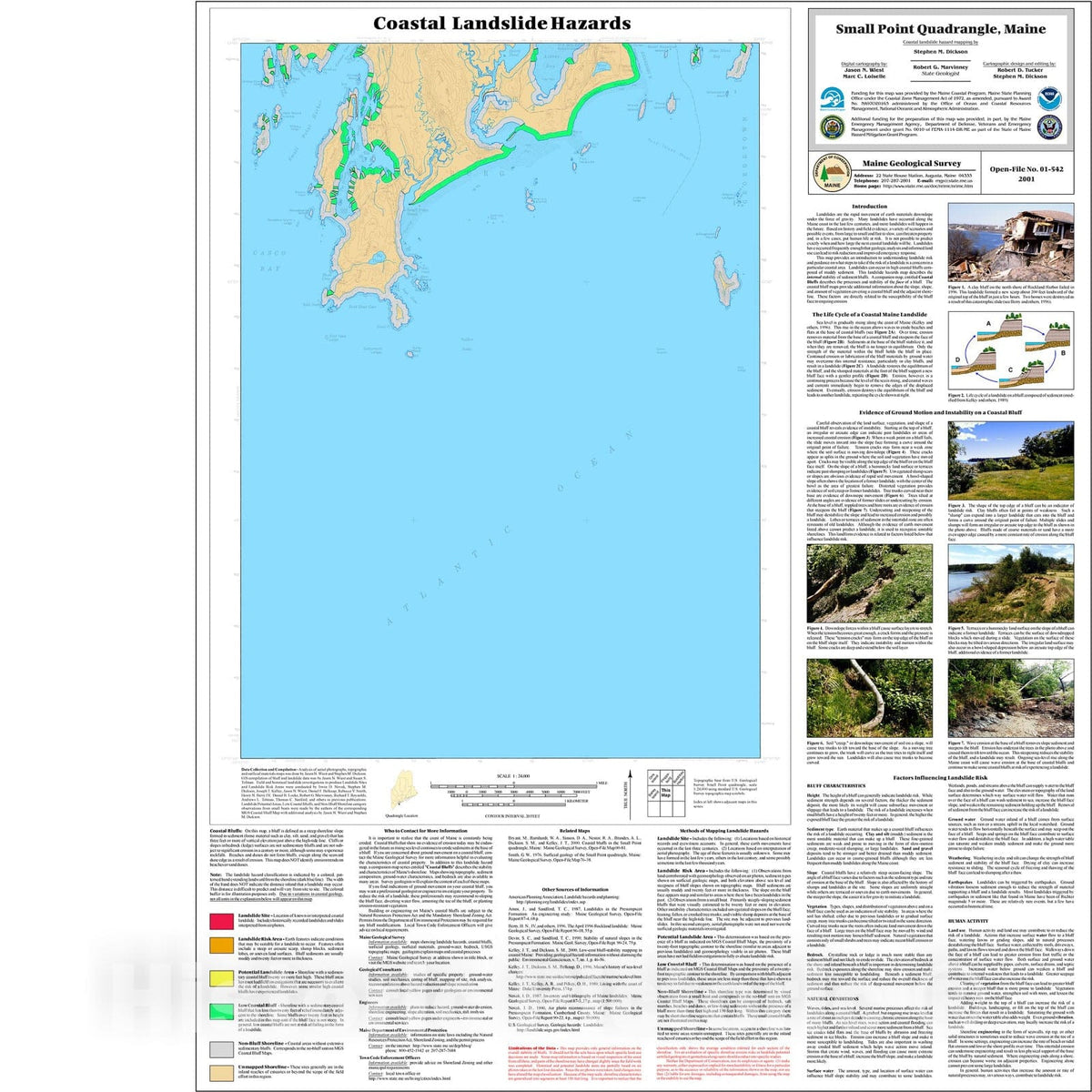 Map : Coastal Landslide Hazards in the Small Point Quadrangle, Maine, 2001 Cartography Wall Art :