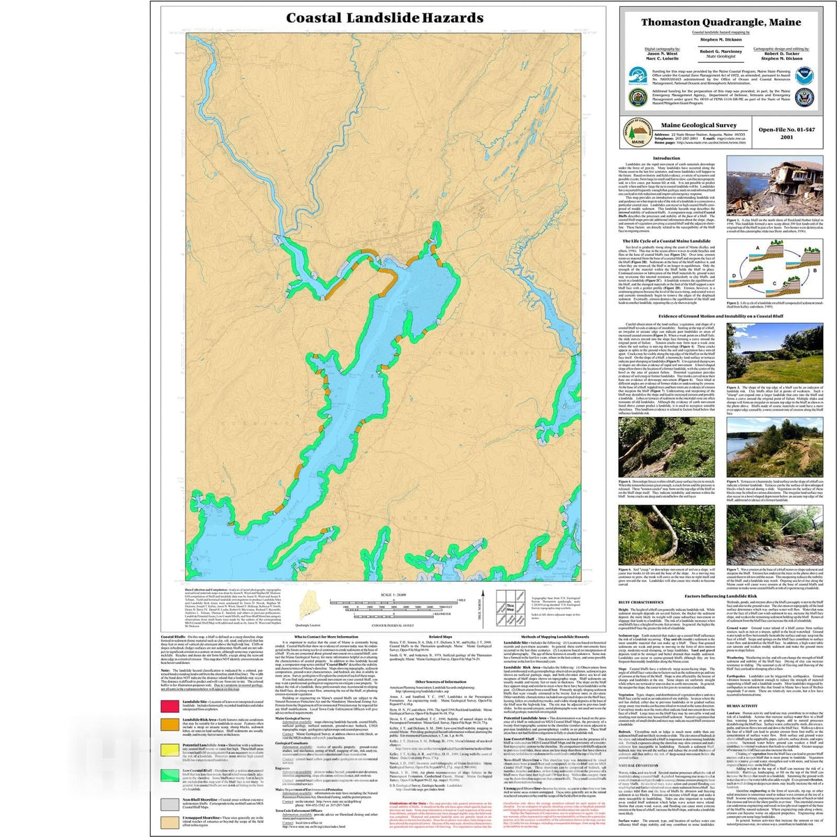 Map : Coastal Landslide Hazards in the Thomaston Quadrangle, Maine, 2001 Cartography Wall Art :