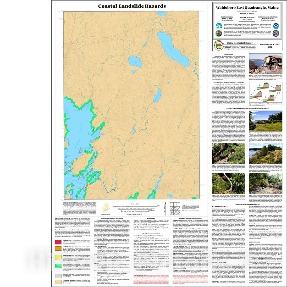 Map : Coastal Landslide Hazards in the Waldoboro East Quadrangle, Maine, 2001 Cartography Wall Art :